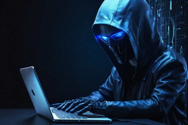 A hyper realistic painting of a person wearing a hooded jacket with a laptop