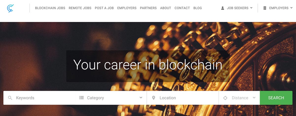 The landing page of the crypto job board, crypto-careers