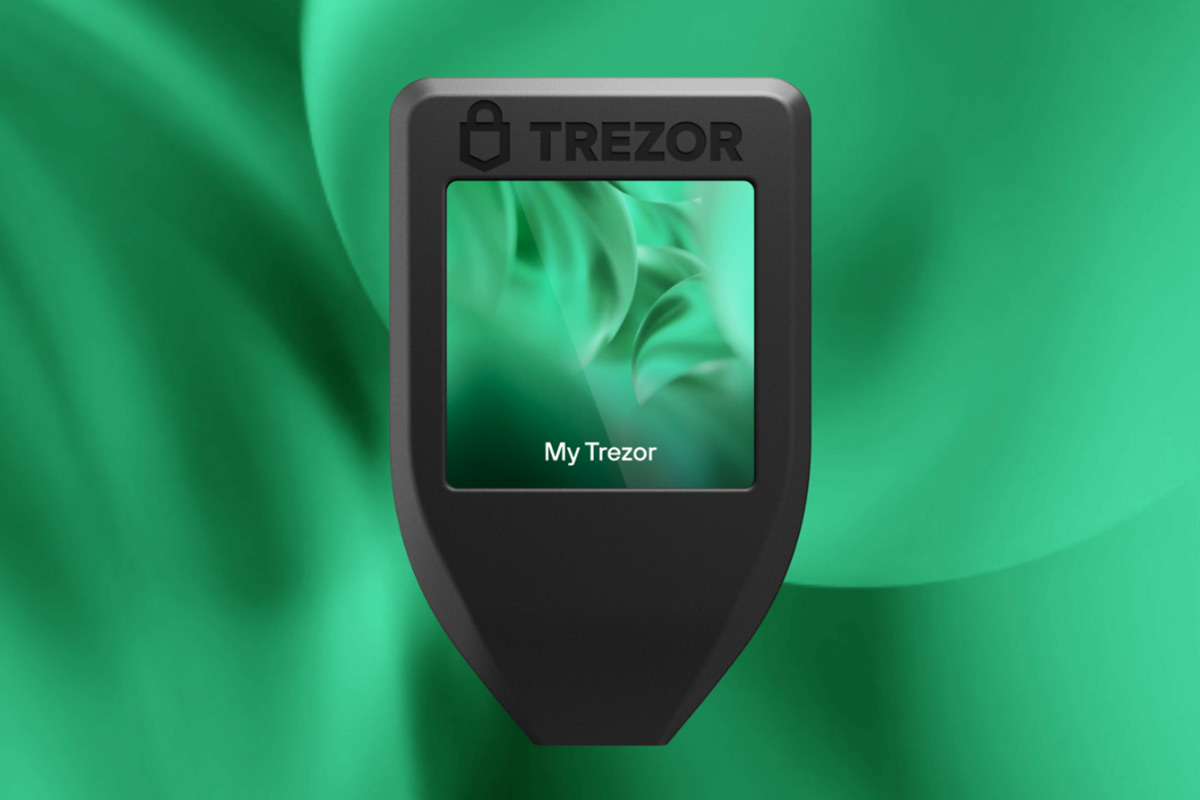 A Trezor Model T cryptocurrency cold wallet