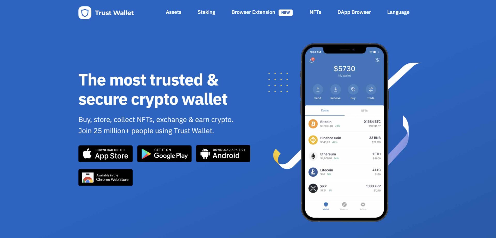 The landing page of the crypto hot wallet: Trust Wallet