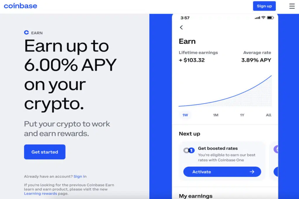 The dashboard to Coinbase's Earn feature