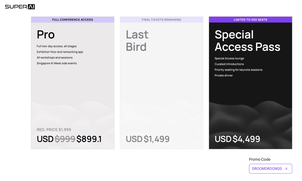 SuperAI Singapore Promo Code: DROOMDROOM20 [20% OFF]