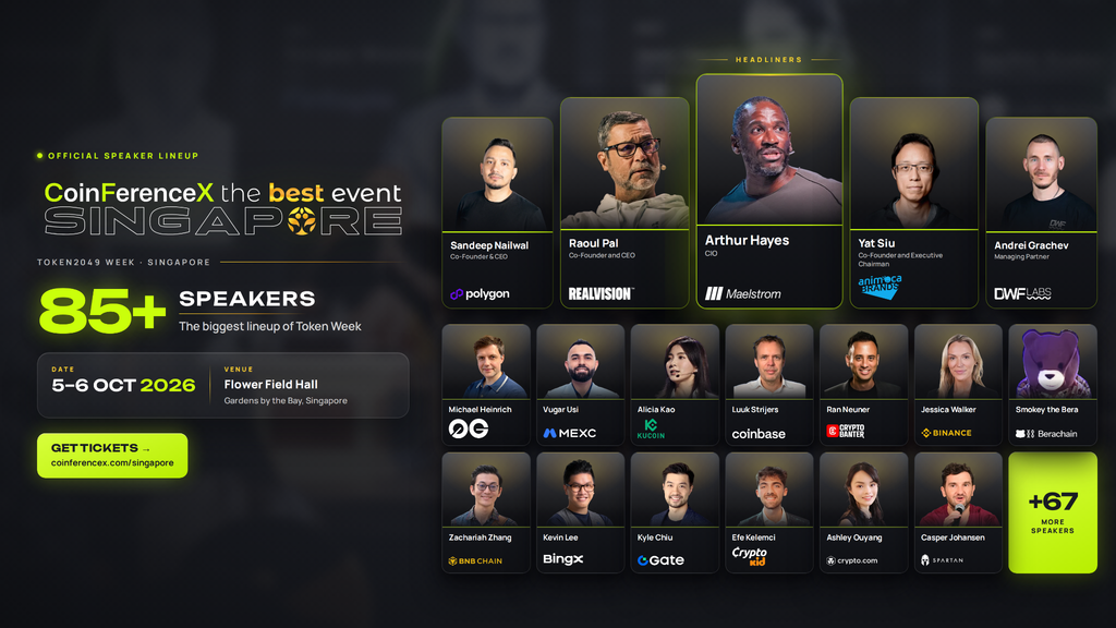 The Biggest Lineup of Token Week Is Here: Arthur Hayes, Raoul Pal Headline CoinFerenceX The Best Event Singapore 2026